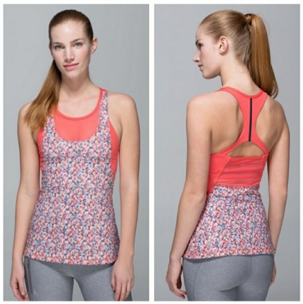Lululemon Mesh With Me Tank Prism Petal Multi Atomic Red Sz 6 Activewear
